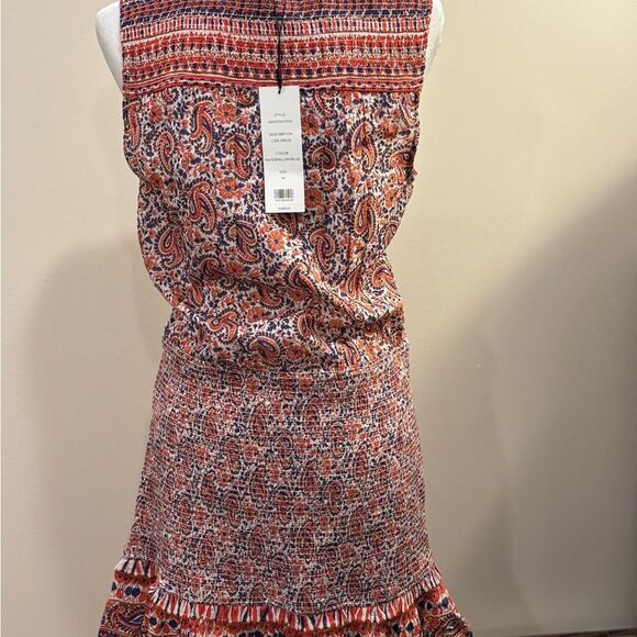 Veronica Beard Floral Paisley Cox Mini Dress Red Blue Medium Smocked V-Neck.NWT. - Picture 8 of 10